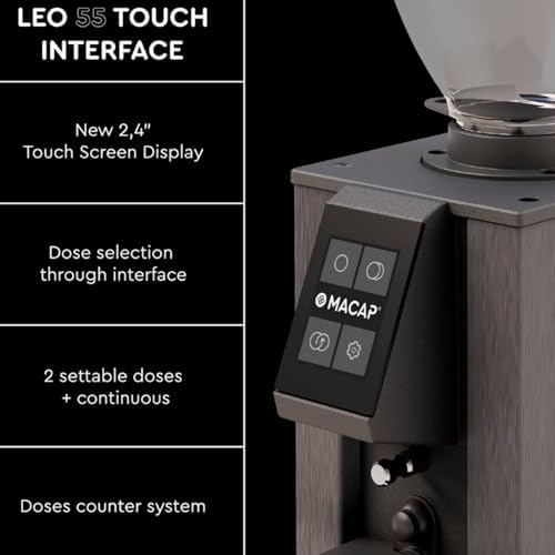 MACAP LEO 55 Touch Burr Coffee Grinder, Satin Gray – 55mm Flat Burrs, Compact & Quiet, Stepless Micrometric Adjustment, Precision Grinding, Home Espresso Machine Compatible, Touch Screen - Image 3