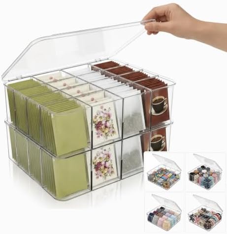 16 Compartment Acrylic Tea Bag Organizer with Lid (2 Pack) by Unknown