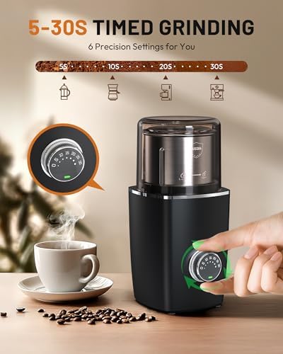 CEVING Hands-Free Blade Coffee Grinder, Cordless Coffee Mill with 5-30S Adjustable Grinding, Triple-Lock Safety & 1500mAh Rechargeable Battery with Removable Bowl, Portable for Camping, Travel, etc. - Image 3