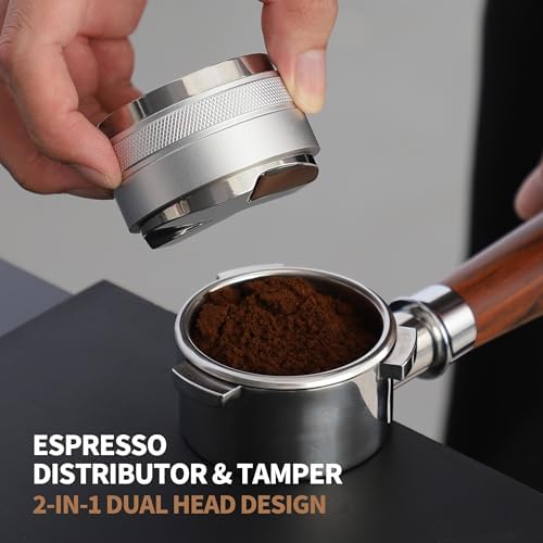 51mm Coffee Distributor and Tamper,Dual Head Coffee Leveler Fits for Delonghi 51mm Portafilter,Professional Espresso Hand Tamper.(Silver) - Image 2