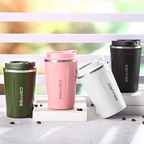 Sieral 4 Pcs 13 oz Travel Coffee Mug Insulated Reusable Coffee Cups with Leakproof Lid Stainless Steel Portable Tumbler for Keep Hot or Ice Milk Tea(Black, White, Pink, Green) - Image 4