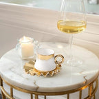 3.5oz Ceramic Turkish Coffee Cup Set of 6, Porcelain Espresso Cups and Saucers British Italian Cappuccino Cups with Gold Trim for Double Espresso Cappuccino Latte Mocha Tea (White) - Image 7