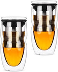 BTaT- Double Wall Glass Tea Cup With Stainless Steel Infuser and Lid, 16 oz, 2 Pack, Borosilicate Glass Tea Mug Infuser, Gifts for Tea Lovers by BrewToATea