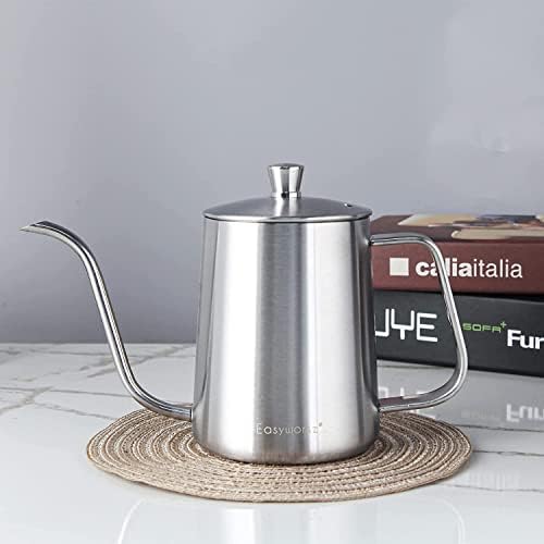 Easyworkz Gage Gooseneck Pour Over Coffee Kettle 20 oz, Silver, Bundled with Easyworkz Stainless Steel Espresso Cup 2pcs Set Double Wall Insulated Metal Demitasse Cups 2.5 oz - Image 4
