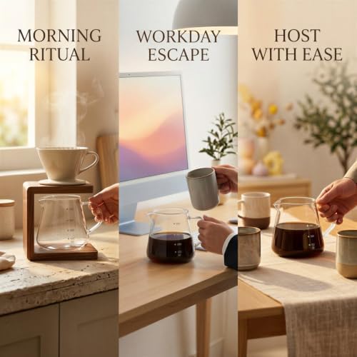 Pour Over Coffee Maker Set, 20.3 fl oz / 600 ml Manual Drip Coffee Carafe with Conical Glass Dripper, Wood Base and Clear Scale, Glass Coffee Maker for Home Office Cafe and Kitchen - Image 3