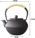 Workshop Cast Iron Teapot Iron Metal Teapot Hobnail Hand-Size 1.2L with Removable Stainless Steel Infuser Black Teapot - Image 5