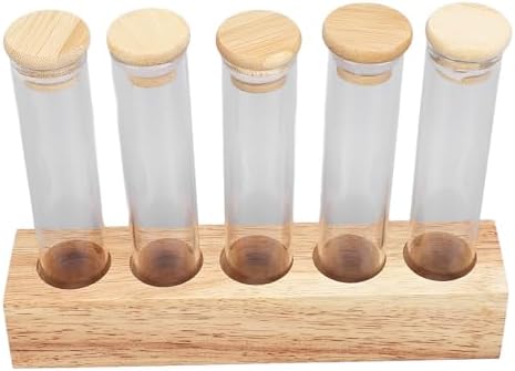 Cocoarm Coffee Bean Storage Containers, Airtight Glass Jars, with Solid Wood Base, Single Dose Canisters, Quality Durable, Coffee Bean Storage Tubes, for Home Kitchen Cafe (5 Hole) - Image 2