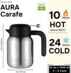Aura Thermal Coffee Carafe Tea Pot for Keeping Hot & Iced Cold - Vacuum Insulated - Water Pitcher - Beverage Dispenser - Leakproof Cool touch handle - BPA Free - 1 Liter - Stainess - Image 2