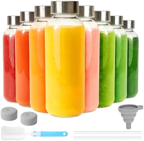 Sursip 16 oz Glass Juice Bottles with Lids, 8 Pack by Sursip%C2%AE