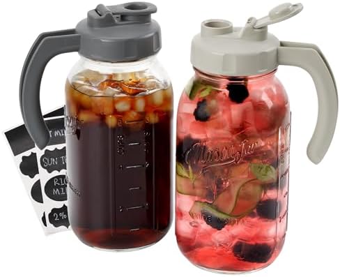SOLIGT 2 Quart Glass Mason Jar Pitchers with Lids, Dark&Light Gray, 2 Pack by SOLIGT