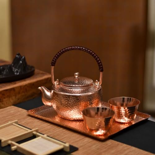 Amagogo Copper Kettle Handmade Teapot Vintage Hammered Finish Small Tea Kettle Compact Water Boiler Arched Handle Short Spout With Lid Heat Retention Suitable, Aged Lifting Beam Pot - Image 5