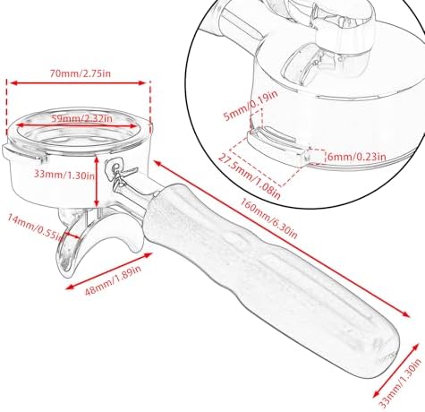 DIBTSA 58mm Espresso Portafilter Compatible with La Marzocco,Double Spouts 2 Ears, Stainless Steel Head and Filter Basket and Wood Handle - Image 4