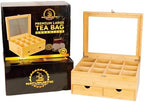 Naturustic Large Bamboo Tea Bag Box Organizer Storage Box, Tea Bag Holder with 2 Drawers & 12 compartments with acrylic Window, Caja de te, Caddy para te, Jewelry storage by Unknown