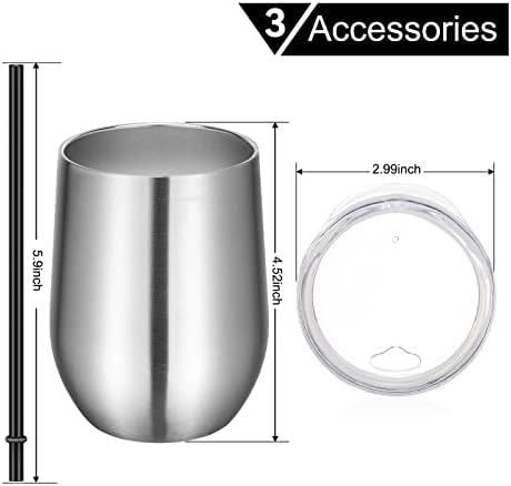 VEGOND Wine Tumblers Bulk 12 Pack, 12oz Stainless Steel Stemless Wine Glass with Lids and Straws, Double Wall Vacuum Insulated Tumbler Cup, Coffee Mug for Cold Hot Drinks - Image 6
