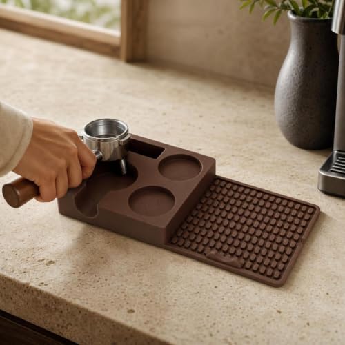 Coffee Tamper Base With Food Grade Silicone Construction Heat Resistant Mat Drained Surface Raised Storage Organizer For Accessories Suitable For Station Countertop Use, Brown - Image 5