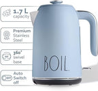 Rae Dunn Electric Hot Water Kettle - Stainless Steel Coffee Maker, Tea Kettle, Swivel Base, With Automatic Shut Off Boil-Dry Protection, Easy Pour, 1500 Watt Boiling Power, 1.7 Liters, Baby Blue - Image 2