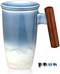 suyika Tomotime Tea Cup with Infuser and Lid 400ml Ceramic Tea Mugs Smooth Inner Wall Wooden Handle 13.5 oz,Blue by suyika