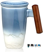 suyika Tomotime Tea Cup with Infuser and Lid 400ml Ceramic Tea Mugs Smooth Inner Wall Wooden Handle 13.5 oz,Blue by suyika