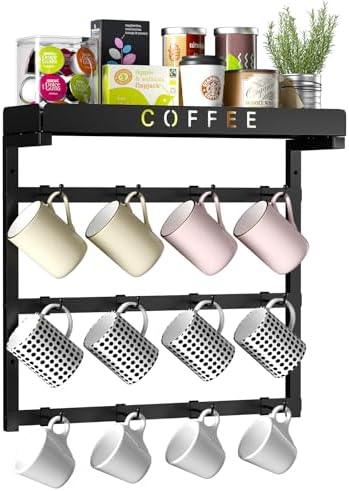 RCHYFEED Coffee Mug Holder Wall Mounted,Metal Mug Rack with 12 Movable Hook by RCHYFEED