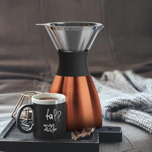 asobu Insulated Pour Over Coffee Maker (32 oz.) Double-Wall Vacuum, Stainless-Steel Filter and Take on the Go Carafe (Copper) - Image 2