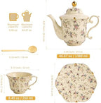 TATSUMI Country Roses Porcelain Tea Set, European Ceramic tea set for adults,Vintage Style, For Women and Tea Parties (Yellow, 13 Pieces Set) - Image 2