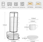 8 OZ Stackable Cappuccino Cups with Saucers and Metal Stand Set of 4 - Image 2