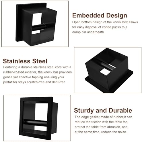 Bottomless Knock Box Espresso, Embedded Coffee Knock Box, Stainless Steel Countertop Espresso Grounds Container for Commercial Cafes Restaurants Home, 5.44 x 5.91” (Black) - Image 3