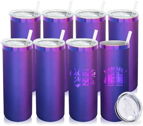 20 oz Skinny Tumblers Bulk with Lids and Straws Blue,8 pack by MetalyaTumblers
