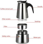 Xuthusman 200ml/300ml/450ml Mocha Coffee Pot+Electric Stove Espresso Coffee Maker Stainless Steel Stovetop Moka Pot,4/6/9cups (silver+black，200ml/4 Cups) - Image 4