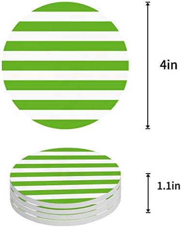 Coasters for Drinks Set of 8, Green and White Stripes Ceramic Cup Mat, Absorbent Ceramic Stone Coasters with Cork Base for Coffee, Cups, Wooden Table, Home Decor 4 Inch - Image 2