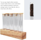Glass Tubes, Coffee Bean Storage Tubes, Coffee Bean Airtight Storage Containers for Fresh Beans Solid Wood Base Suits Home Coffee Shop (5 Hole) - Image 2