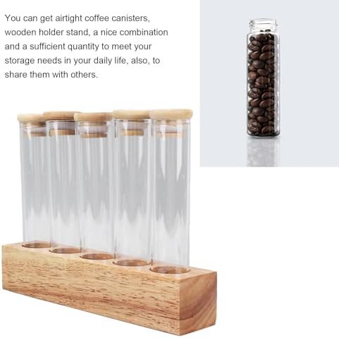 Glass Tubes, Coffee Bean Storage Tubes, Coffee Bean Airtight Storage Containers for Fresh Beans Solid Wood Base Suits Home Coffee Shop (5 Hole) - Image 2