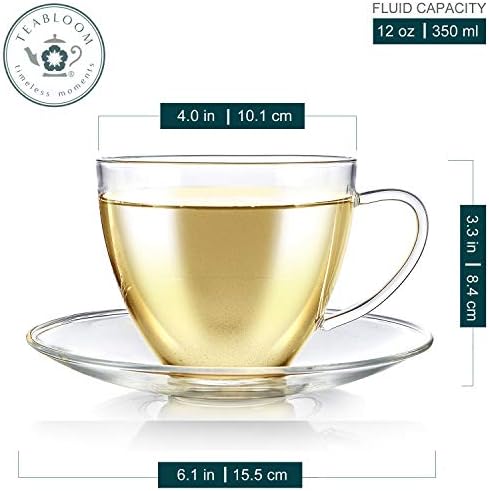 Teabloom Royal Teacup and Saucer Set 2-Pack – 12 OZ/ 350 ML Capacity – Glass Mug Set – Premium Borosilicate Glass – Durable and Heat Resistant - Image 2