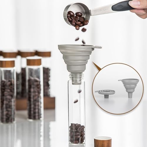 Coffee Bean Storage Tubes,12PCS Glass Vials w/Valve Cap,Wooden Stand&Funnel for Single Dose Brewing,22g Capacity Container - Image 3