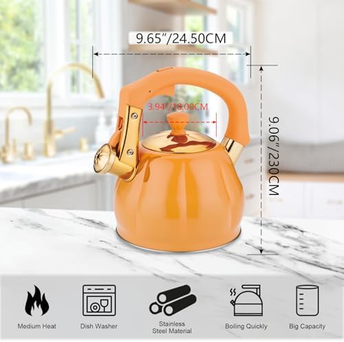 Stainless Steel Tea Kettle for Stove Top Teakettles Stovetop Whistling with Heat Proof Ergonomic Handle 2.5 Quart - Image 6