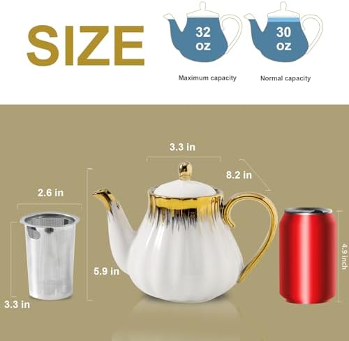 LETAOTAO Ceramic Tea Pot with Removable Stainless Steel Infuser, 30oz - Image 2