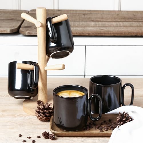 vicrays Ceramic Coffee Mug Set - 18 Ounce Large Stoneware Mug for Men Women - Unique Glazed Porcelain Mugs with Handle for Coffee Latte Tea Milk Cocoa - Set of 4 (Black) - Image 2