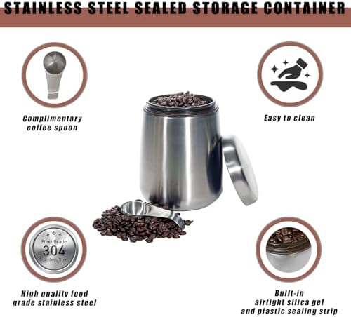 MEKBOK Coffee Canister,Airtight Stainless Steel Kitchen Food Storage Container with Date Tracker and Scoop for Grounds Coffee,Airtight Coffee Beans, Flour,Cereal,(18 OZ - Image 2
