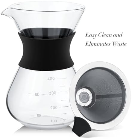 2PCS Pour Over Coffee Maker with Stainless Steel Filter, Glass Coffee Maker Drip Pot with 100pcs Filter Paper, Reusable Glass Coffee Pot Manual Coffee Dripper Brewer for Cafetera, Coffee (2PCS 600 ml) - Image 3