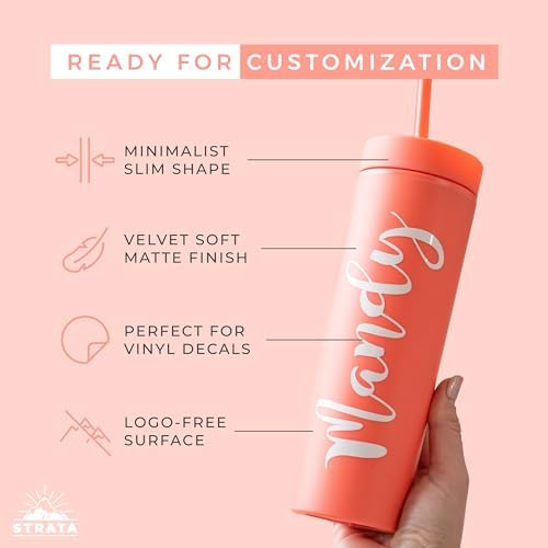 STRATA CUPS Multicolor Skinny Tumblers with Lids and Straws (12 pack) - 16oz Double Wall Acrylic Tumbler, Tall Matte Skinny Tumblers, Bulk with Free Straw Cleaner, Reusable Cups - Image 4
