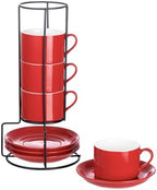 8 OZ Porcelain Stackable Cappuccino Cups and Metal Stand Set of 4 by MEICHU