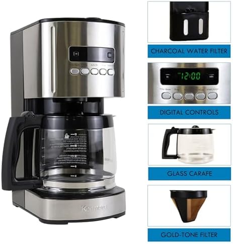 Kenmore Drip Coffee Maker - 12 Cup Programmable Cafe Machine With Glass Pot, Regular & Bold Brew, Auto Shut Off Large Water Reservoir, Reusable Filter, Kitchen Appliances For Cafeteria Barista, Black - Image 6