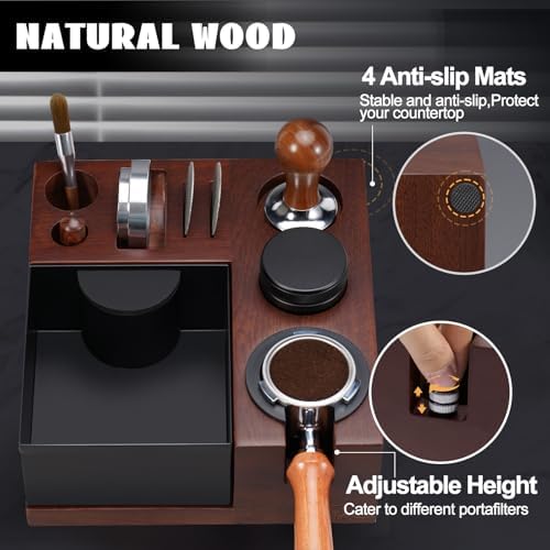 Espresso Knock Box, Walnut Tamping Station, 9 in 1 Coffee Organizer Box Fit for 51mm 54mm 58mm, Coffee Distributor & Portafilter, Espresso Accessories Kit - Image 5