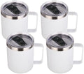 Volhoply 14oz Insulated Stainless Steel Coffee Mug with Lid Bulk 4 Pack,Not Suitable for Sublimation,Double Wall Vacuum Travel Coffee Cup with Handle, Reusable Metal Camping Mugs Keep Cold(White,4) by LiveFully%EF%BC%8CDrinkFreely%E2%80%94KeepGoingwithVolhoply%EF%BC%81