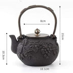 Cast Iron Tetsubin Teapot 1.2L With Copper Lid, Grape Pattern Vintage Iron Kettle For Brewing & Boiling Water - Image 3