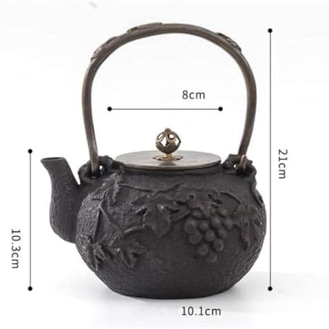 Cast Iron Tetsubin Teapot 1.2L With Copper Lid, Grape Pattern Vintage Iron Kettle For Brewing & Boiling Water - Image 3