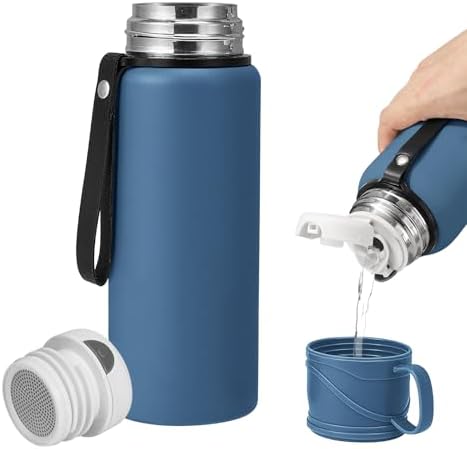 1000 ml Double wall vacuum Leakproof stainless steel wide mouth insulated water bottle,tea tumbler with tea strainer,cup and lid; travel coffee thermoses hot drinks,cold thermal flask by Unknown