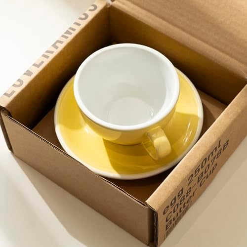 Loveramics Coffee Cup Ceramic, 8 oz Latte Art Cup with Saucer for Cappuccino, Tea, Espresso, Thick - walled stoneware Cappuccino mug Set for Cafe and Barista - Potters Colours (Butter Cup, 8OZ) - Image 4