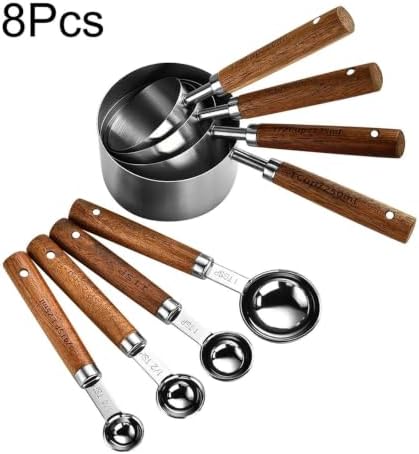 1/4/8Pcs Stainless Steel Measuring Cup Spoon Set with Wooden Handle - Image 2