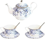Vintage Floral Porcelain Bone China Tea Set - 1 Teapot, 2 Cups & Saucers with Gold Trim, Includes 2 Spoon, 22oz Floral Ceramic Teapot (Suitable for 1 to 3 people) (China Flower) by Unknown